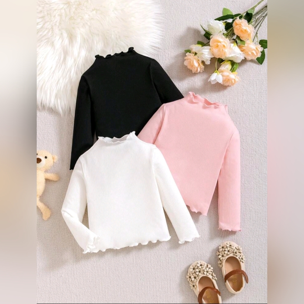 SHEIN 3pcs Girls’ Ruffle Trim Long Sleeve Tops – Size 4T